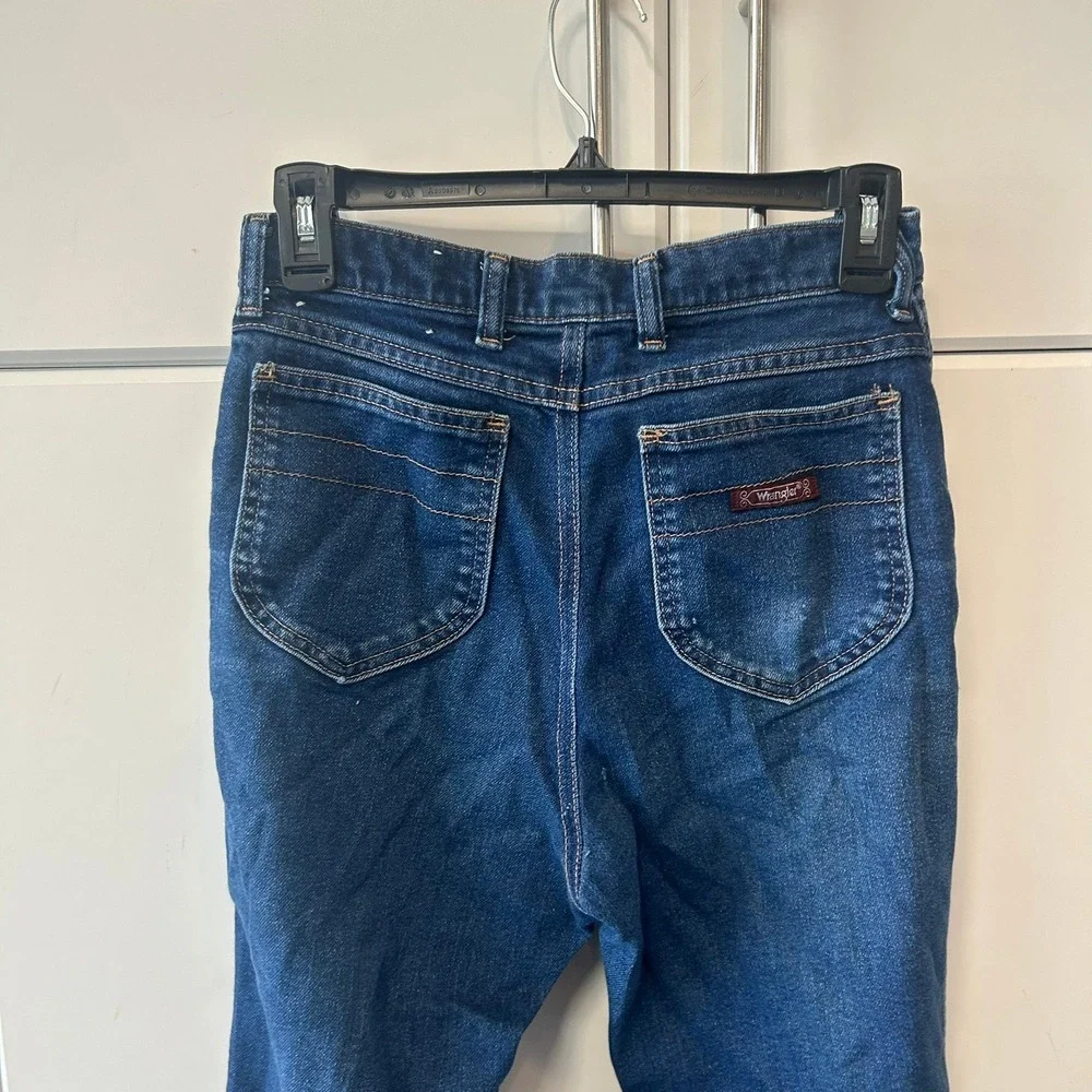 Vintage Wrangler High Rise Bareback Jeans Misses 12 Dark Wash Pocketless USA